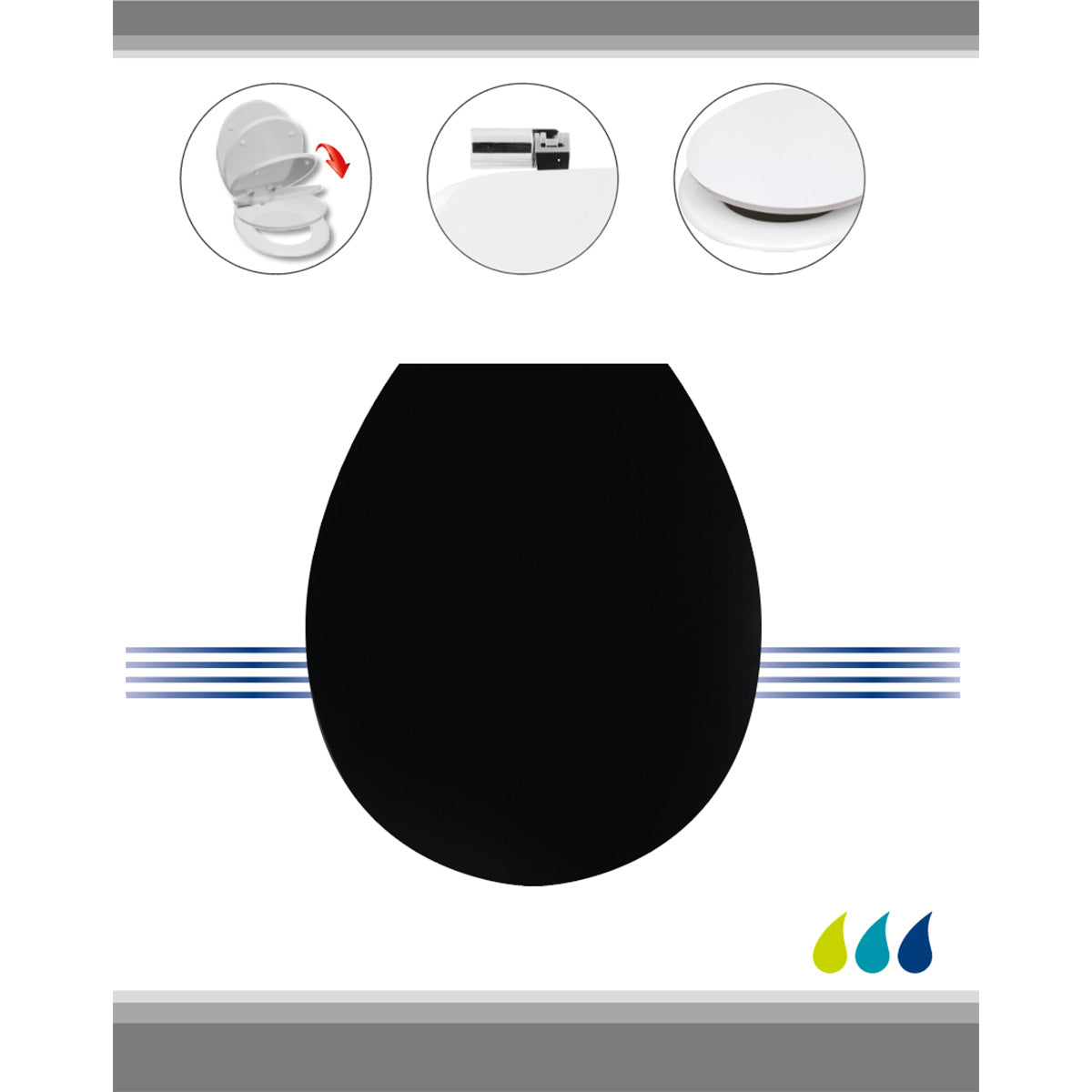 Capac WC din MDF 18” – sistem Soft Close – balamale ABS cromate – negru mat