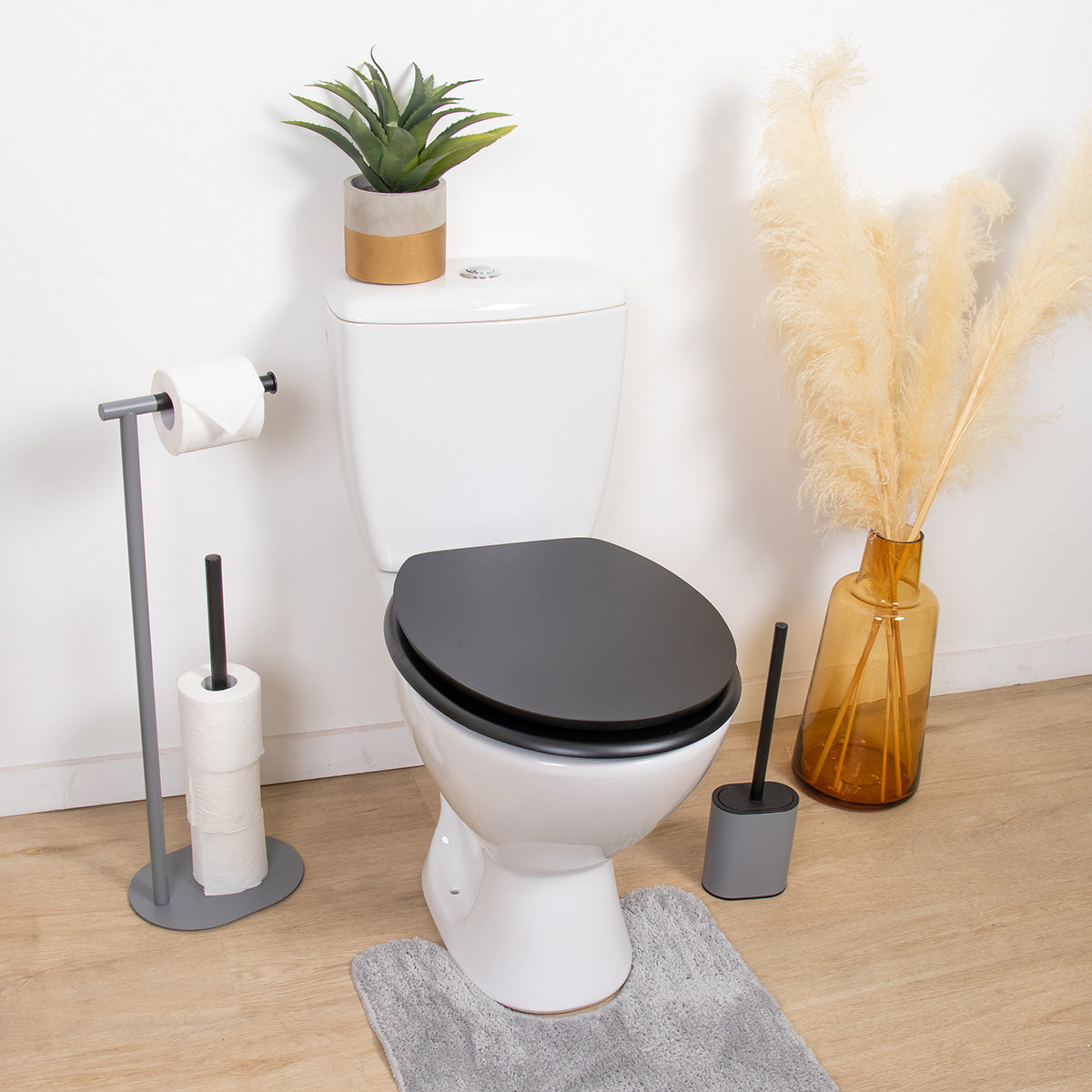 Capac WC din MDF 18” – sistem Soft Close – balamale ABS cromate – negru mat