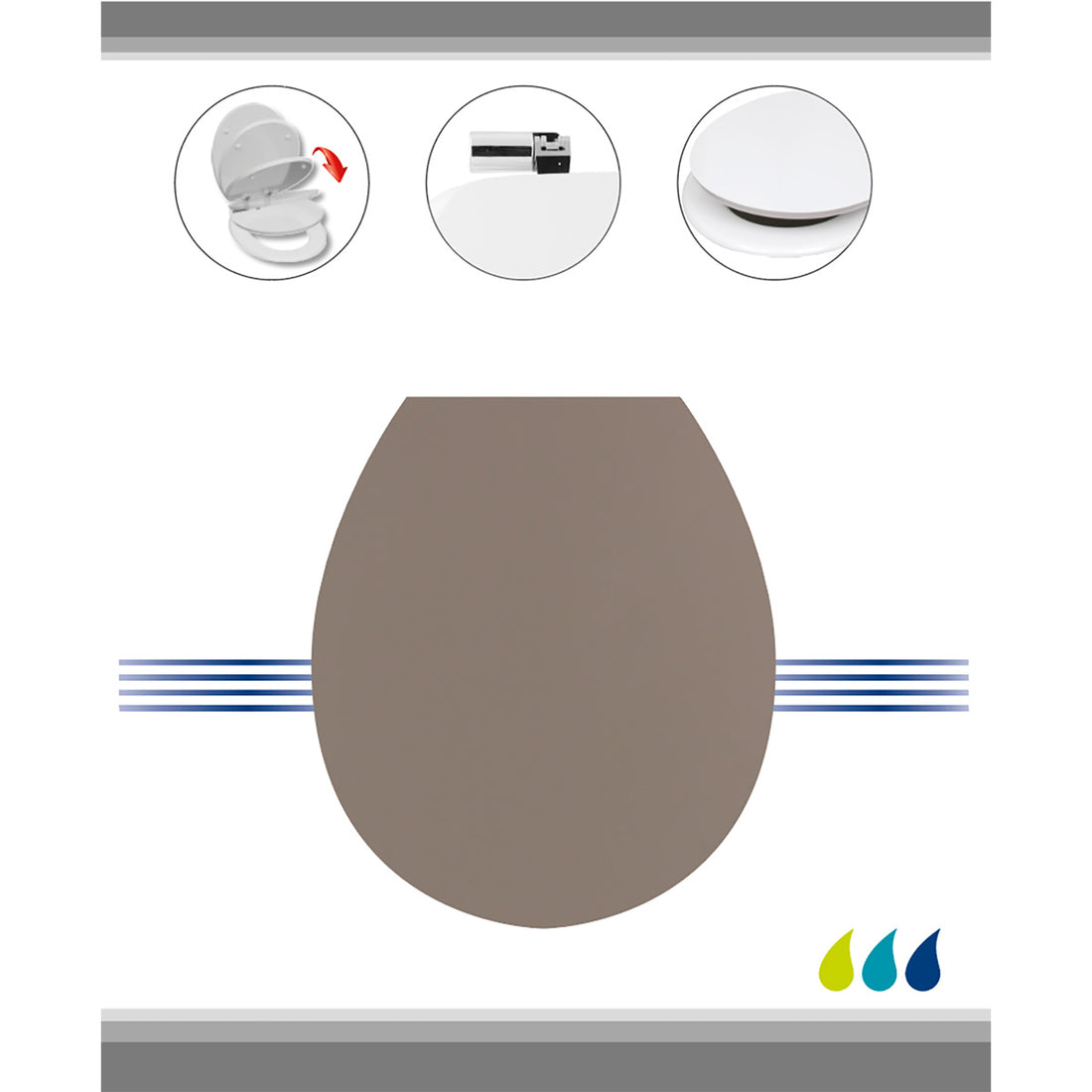 Capac WC din MDF 18” – sistem Soft Close – balamale ABS cromate – taupe