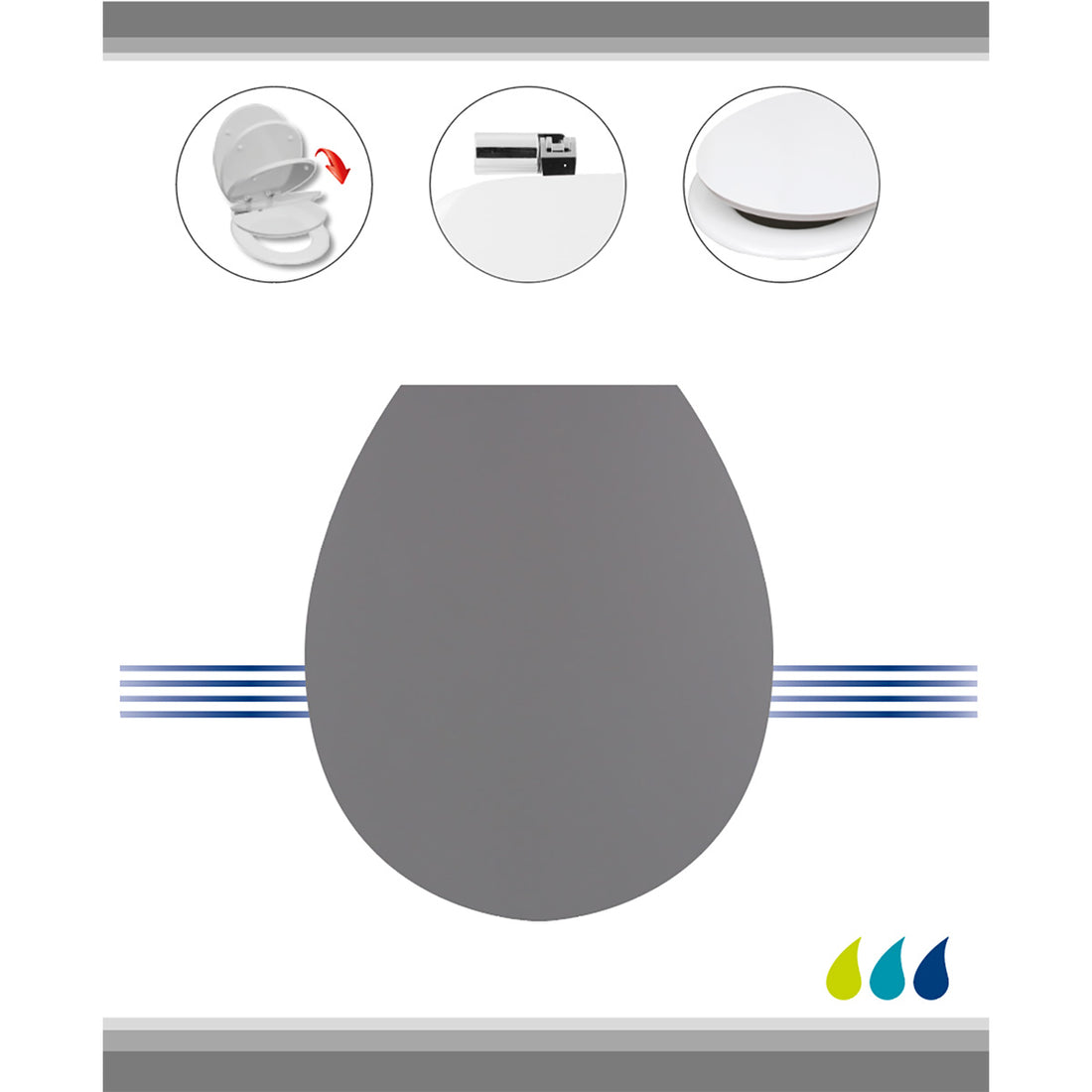 Capac WC din MDF 18” – sistem Soft Close – balamale ABS cromate – gri