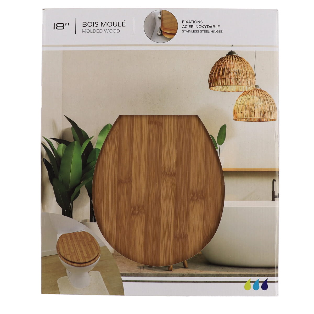 Capac WC din lemn turnat 18” – balamale din oțel inoxidabil – efect BAMBOO