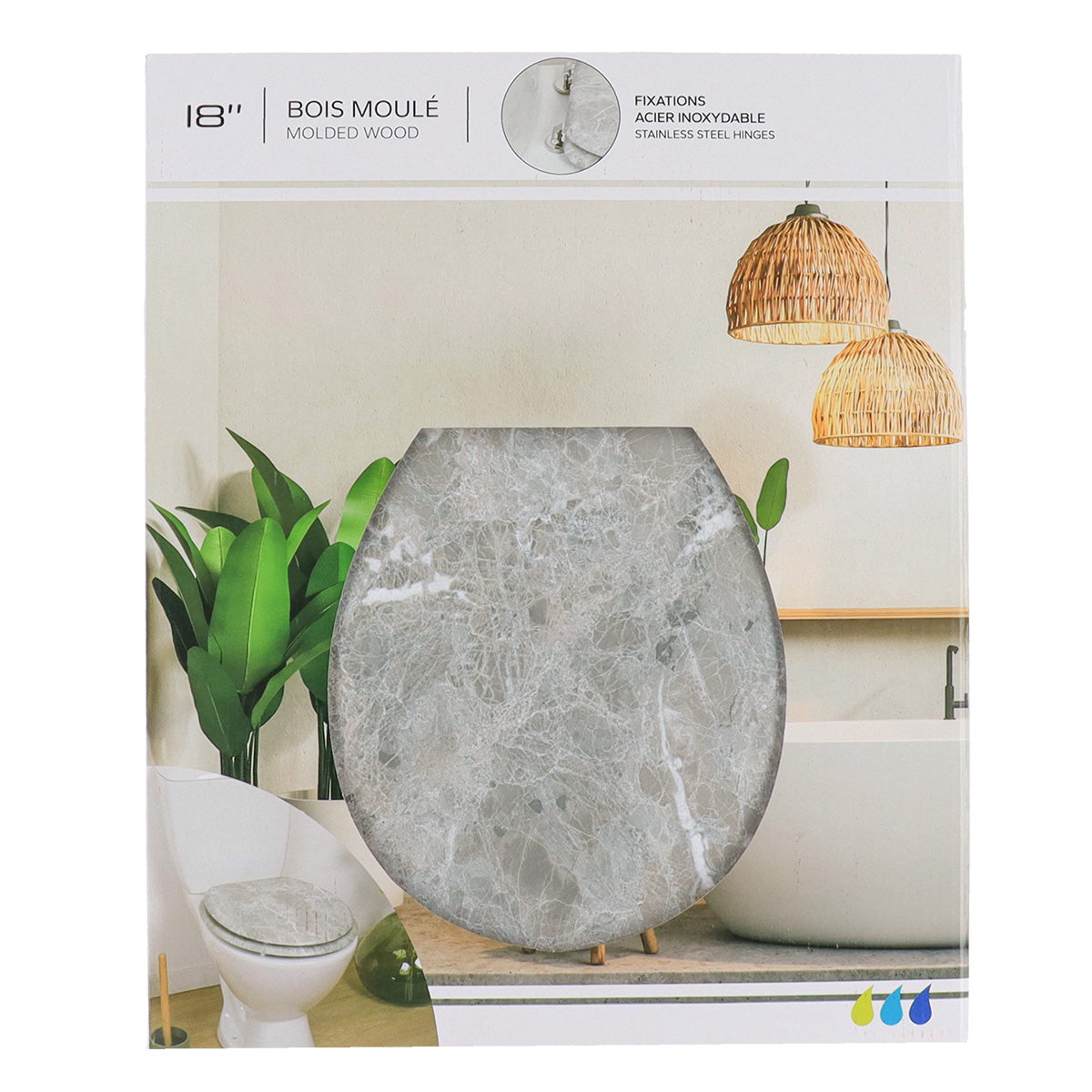 Capac WC din lemn turnat 18” – balamale din oțel inoxidabil – efect MARBLE