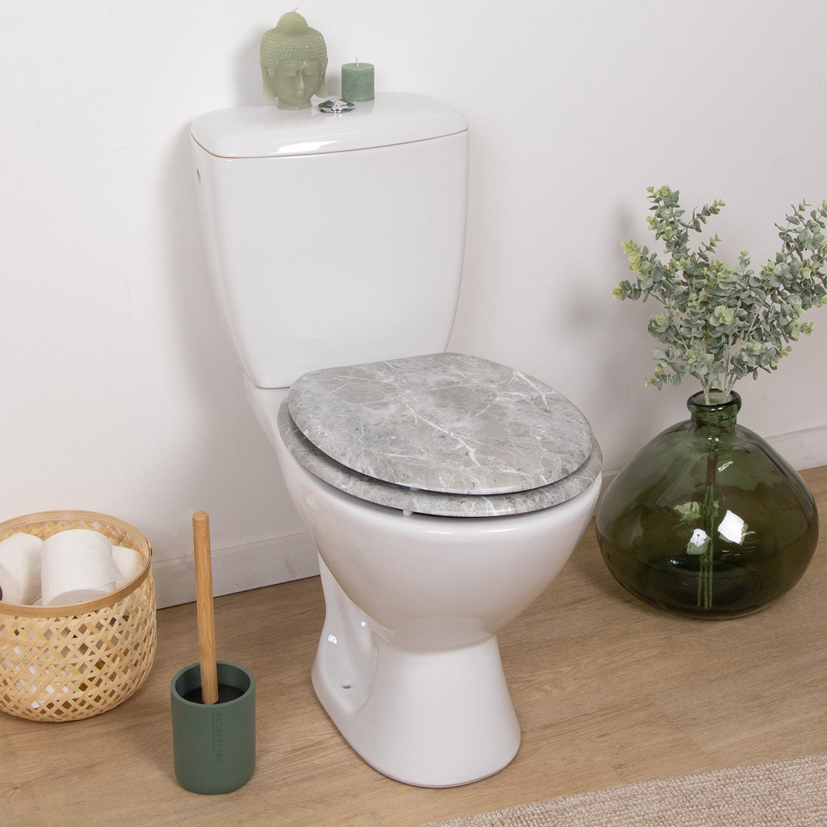 Capac WC din lemn turnat 18” – balamale din oțel inoxidabil – efect MARBLE