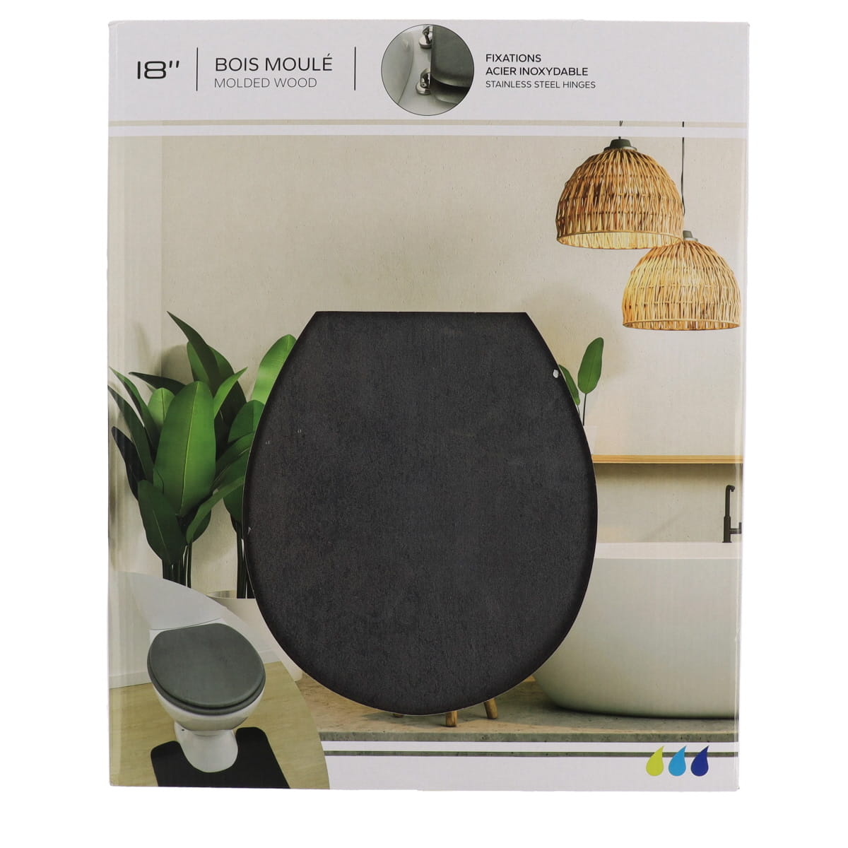 Capac WC din lemn turnat 18” – balamale din oțel inoxidabil – efect CONCRETE