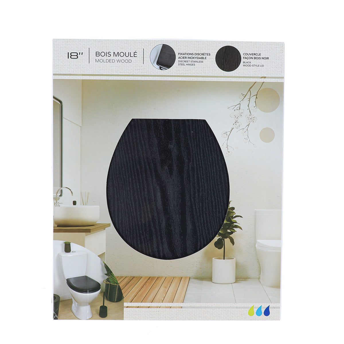 Capac WC din lemn presat – 18" cu balamale inox și panou negru