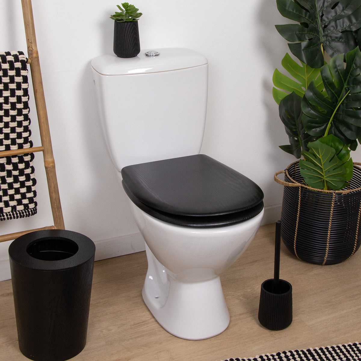 Capac WC din lemn presat – 18" cu balamale inox și panou negru