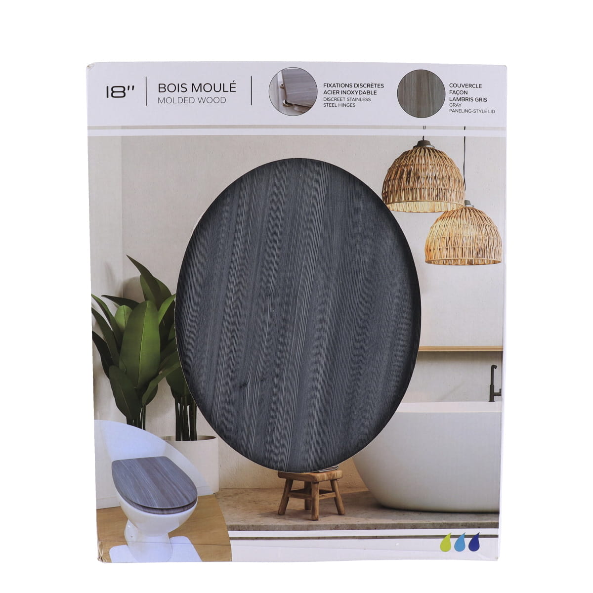 Capac WC din lemn turnat 18” – balamale din oțel inoxidabil – model LAMBRIS GRIS