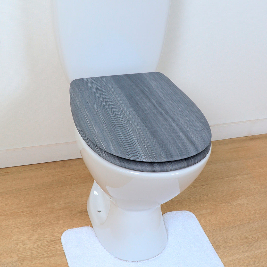 Capac WC din lemn turnat 18” – balamale din oțel inoxidabil – model LAMBRIS GRIS