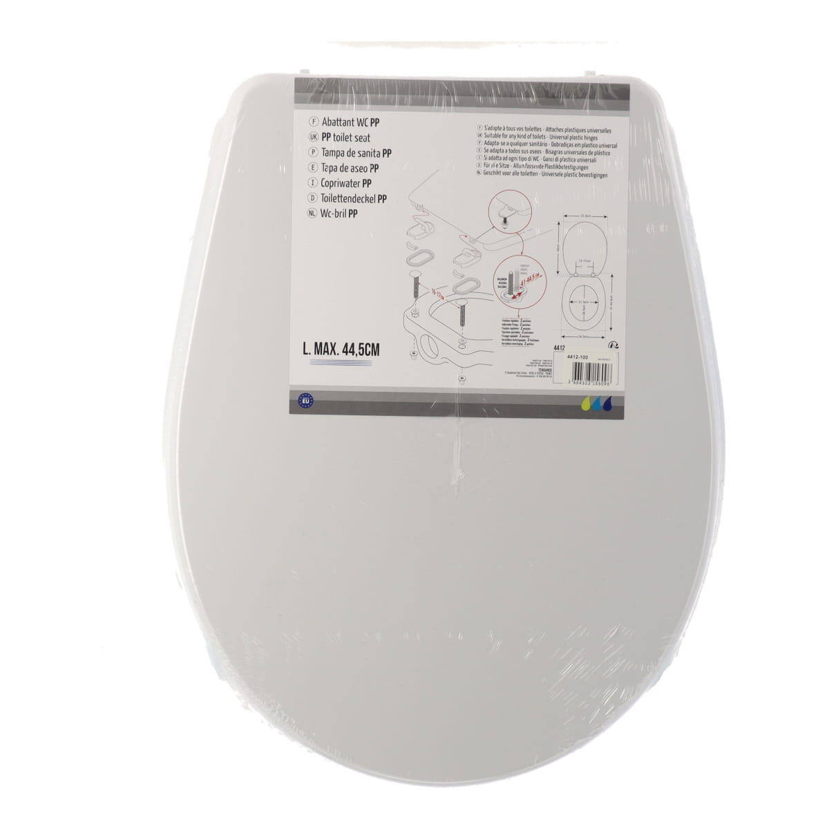 Capac WC din polipropilenă 18” – balamale din plastic – alb