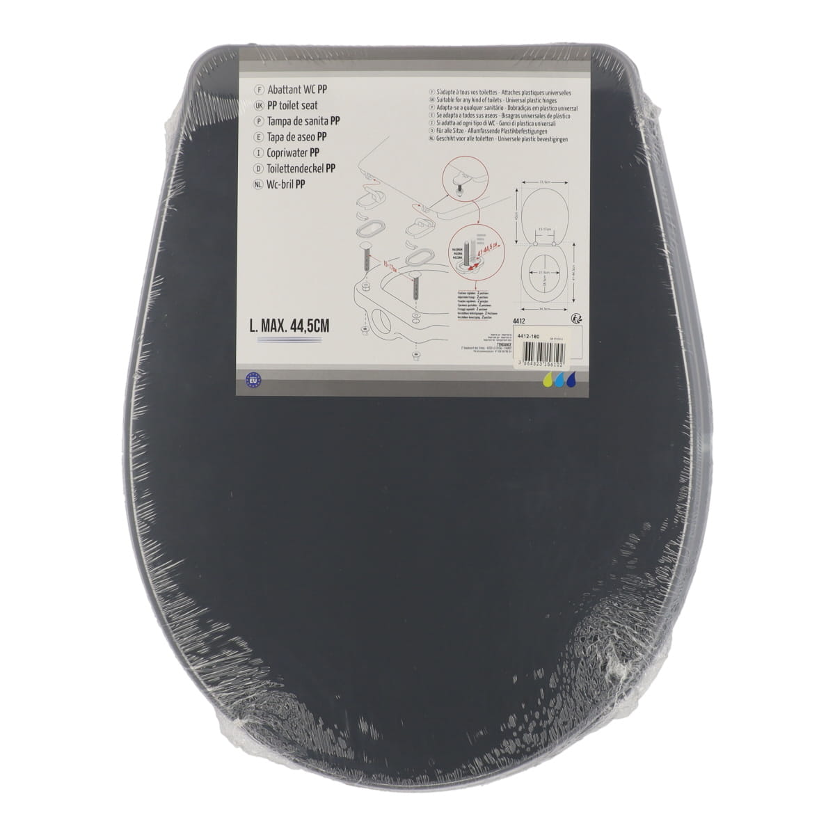 Capac WC din polipropilenă 18” – balamale din plastic – gri