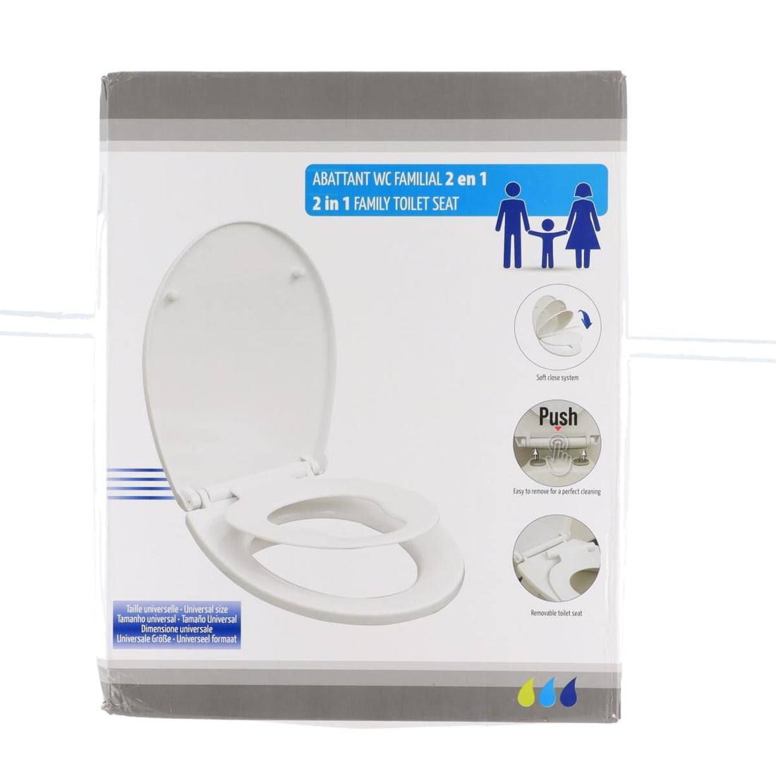 Capac WC din polipropilenă 18” – sistem Soft Close + reductor integrat pentru copii – alb