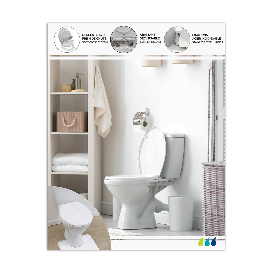 Capac WC din polipropilenă 18” – sistem Easy Release Soft Close – alb