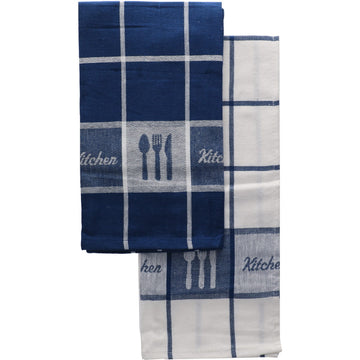 Set 2 prosoape bucătărie Paul 50x70cm bumbac - Alb/Albastru