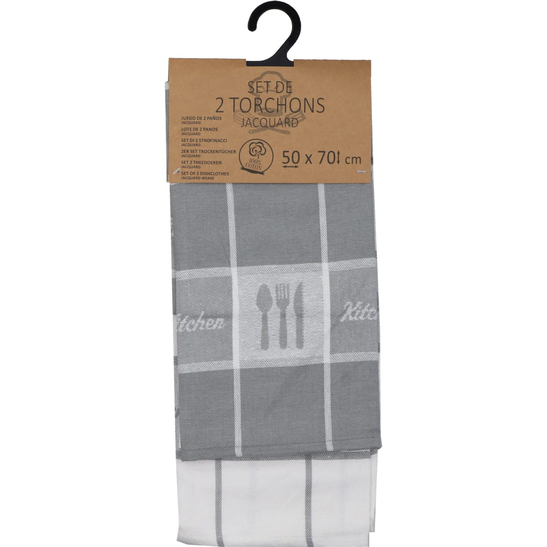 Set 2 prosoape bucătărie Paul 50x70cm bumbac - Alb/Gri