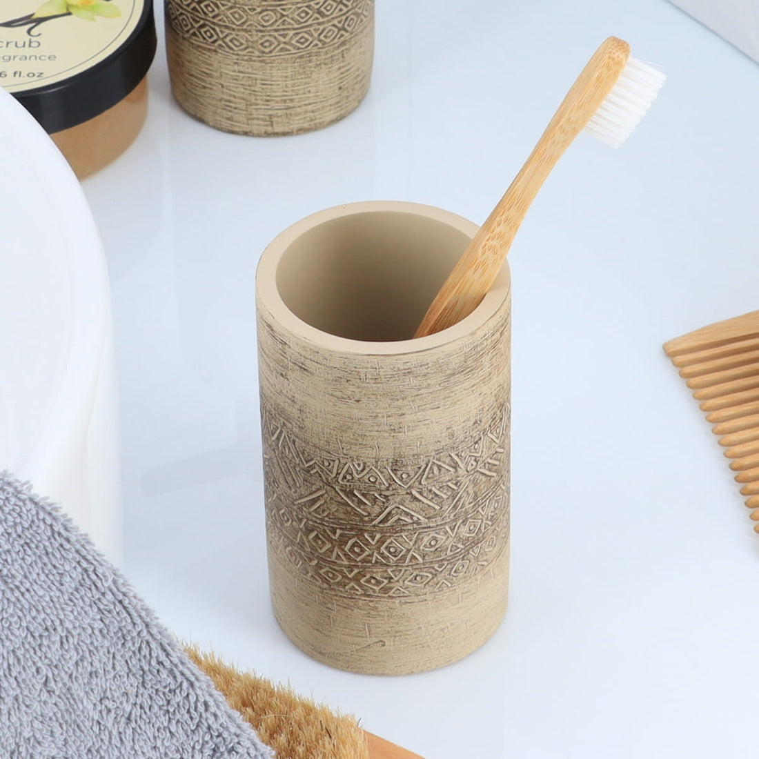 Pahar din ciment – decor etnic – natural