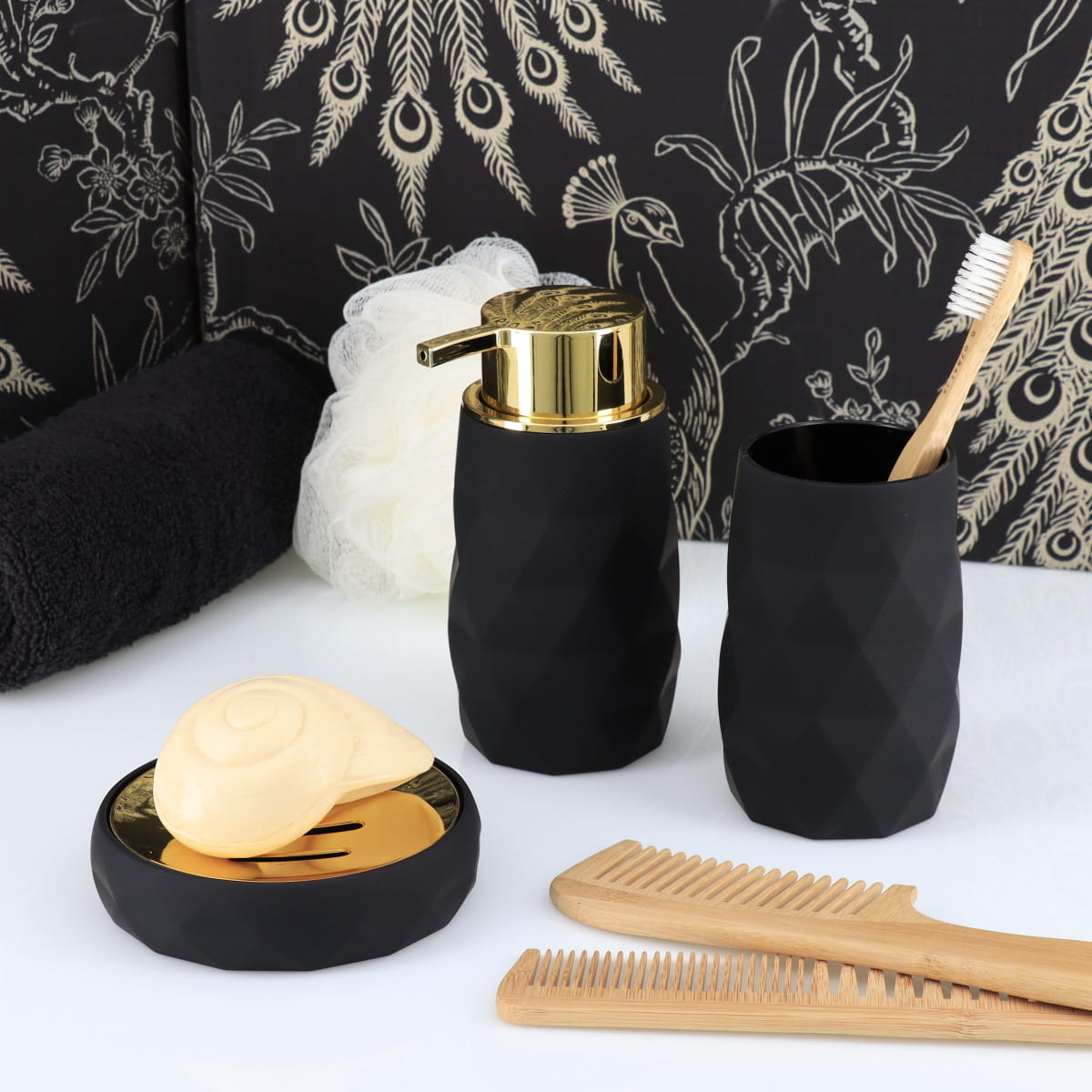 Pahar baie ABS + cauciuc – Negru, design mat