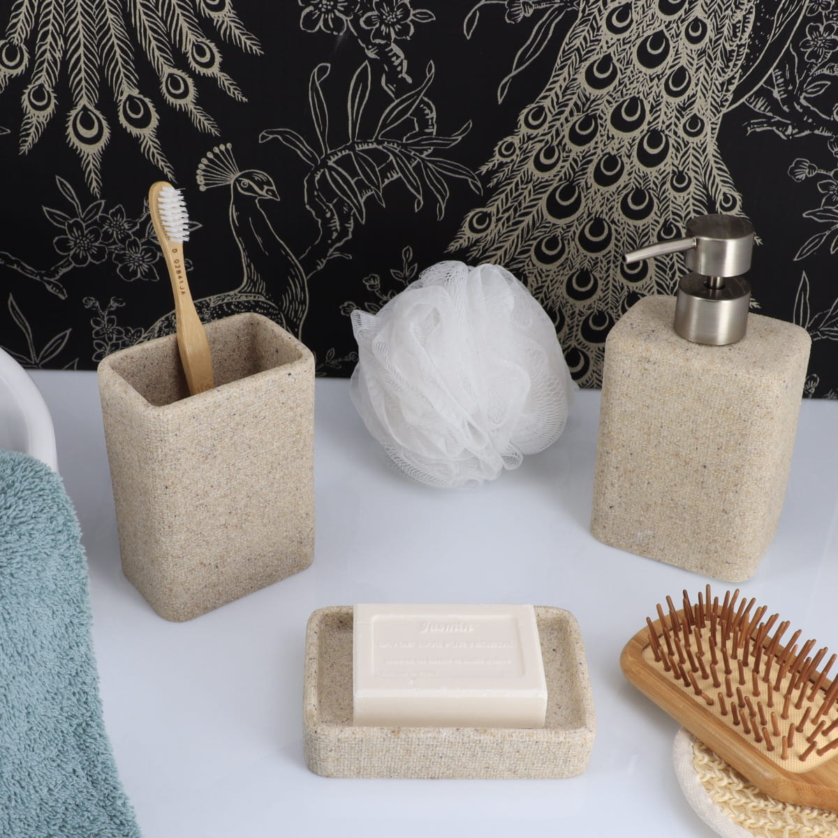 Pahar de baie rectangular din polirășină cu efect nisip – natural