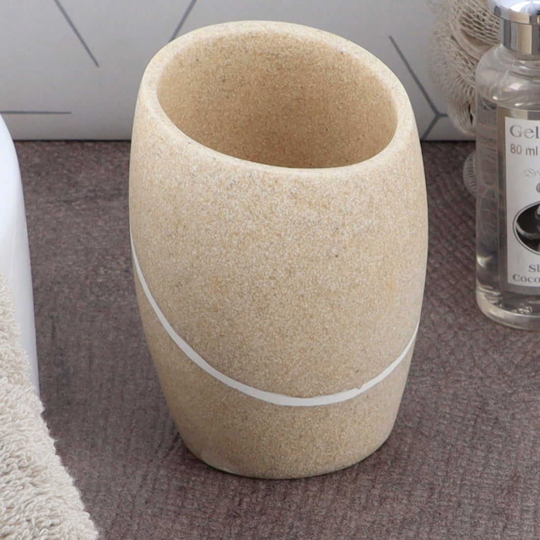 Pahar de baie rotund din polirășină cu efect de piatră – natural