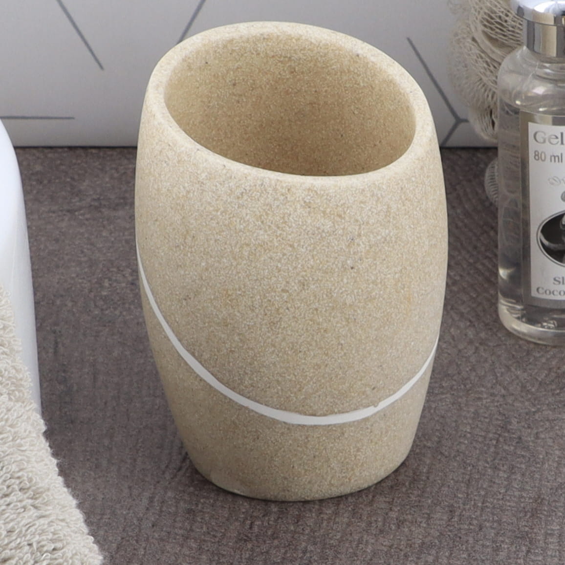 Pahar de baie rotund din polirășină cu efect de piatră – natural