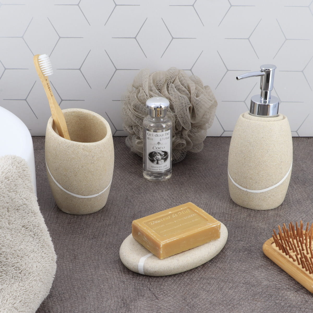 Pahar de baie rotund din polirășină cu efect de piatră – natural