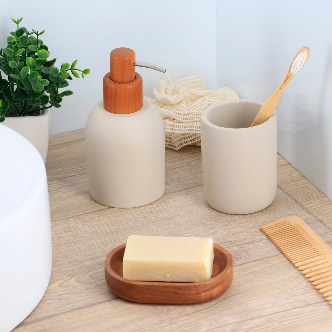 Pahar rotund din ciment – efect brut – bej