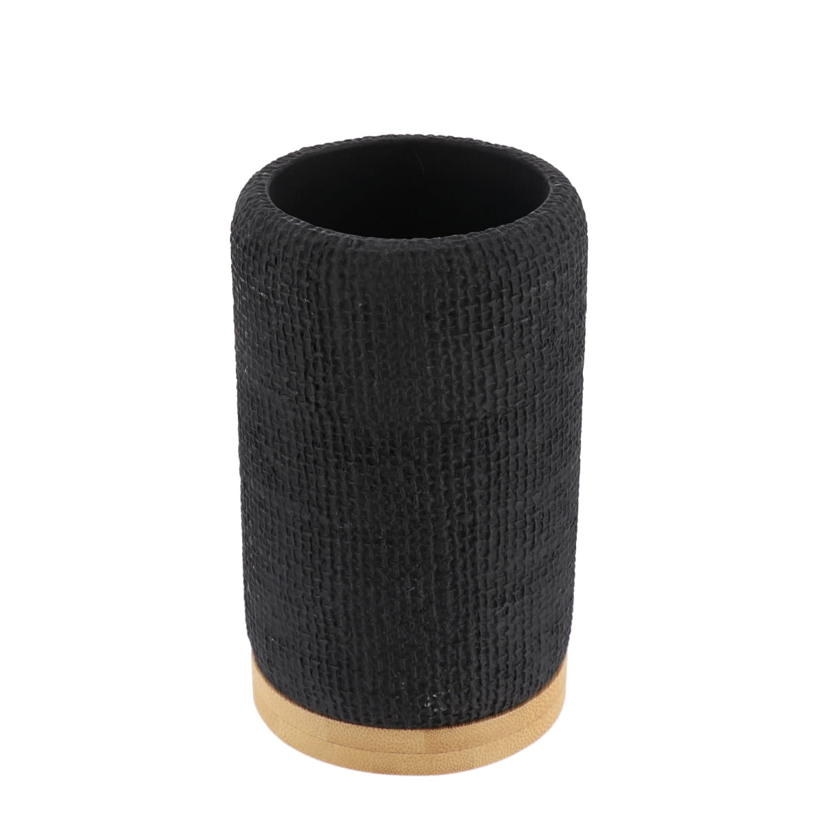 Pahar de baie rotund din polirășină cu efect plasă și bambus – negru