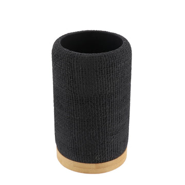 Pahar de baie rotund din polirășină cu efect plasă și bambus – negru