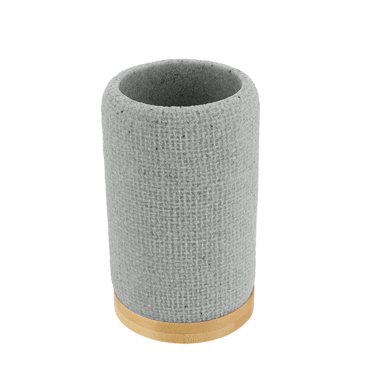 Pahar de baie rotund din polirășină cu efect plasă și bambus – gri