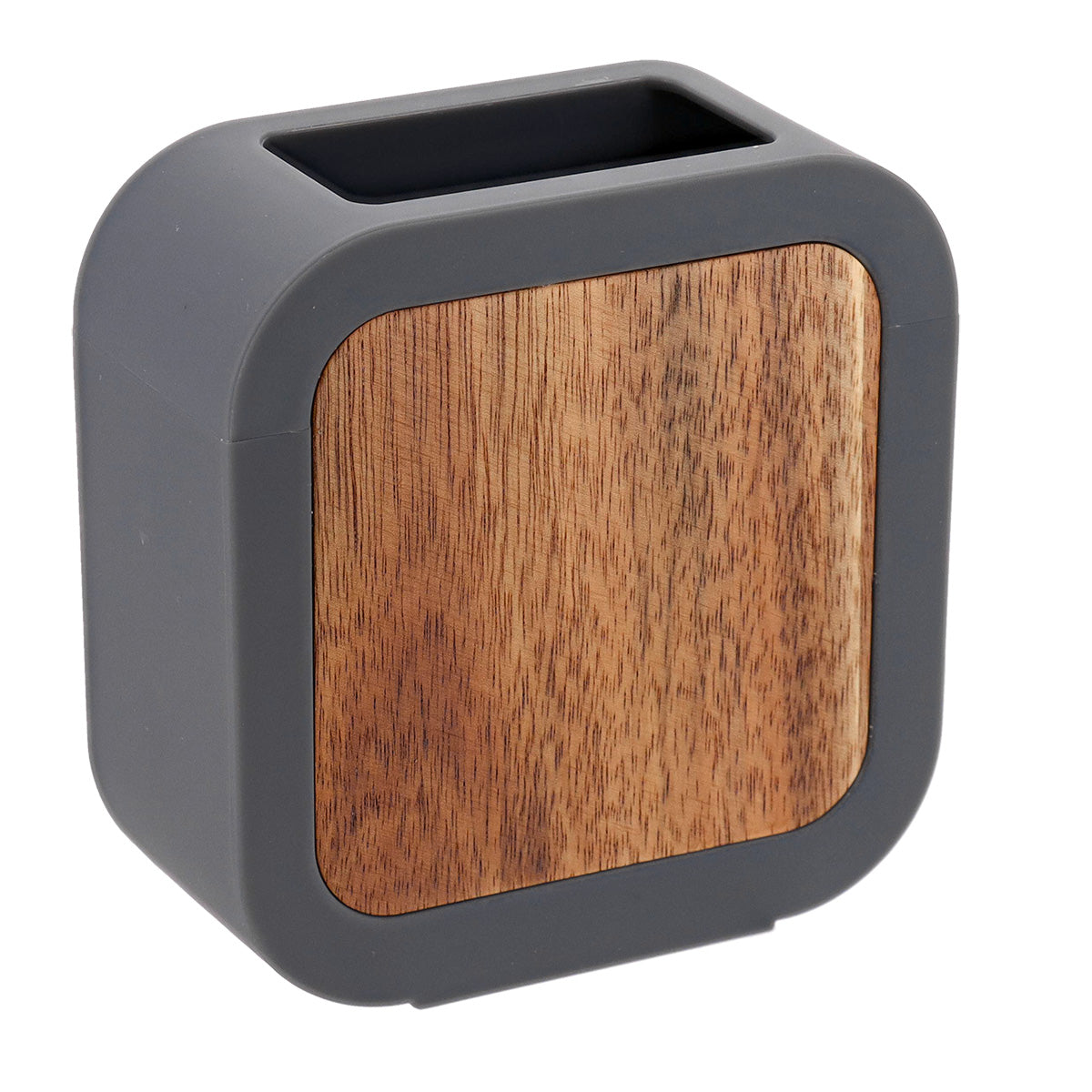 Pahar de baie pătrat din cauciuc, ABS și acacia – gri