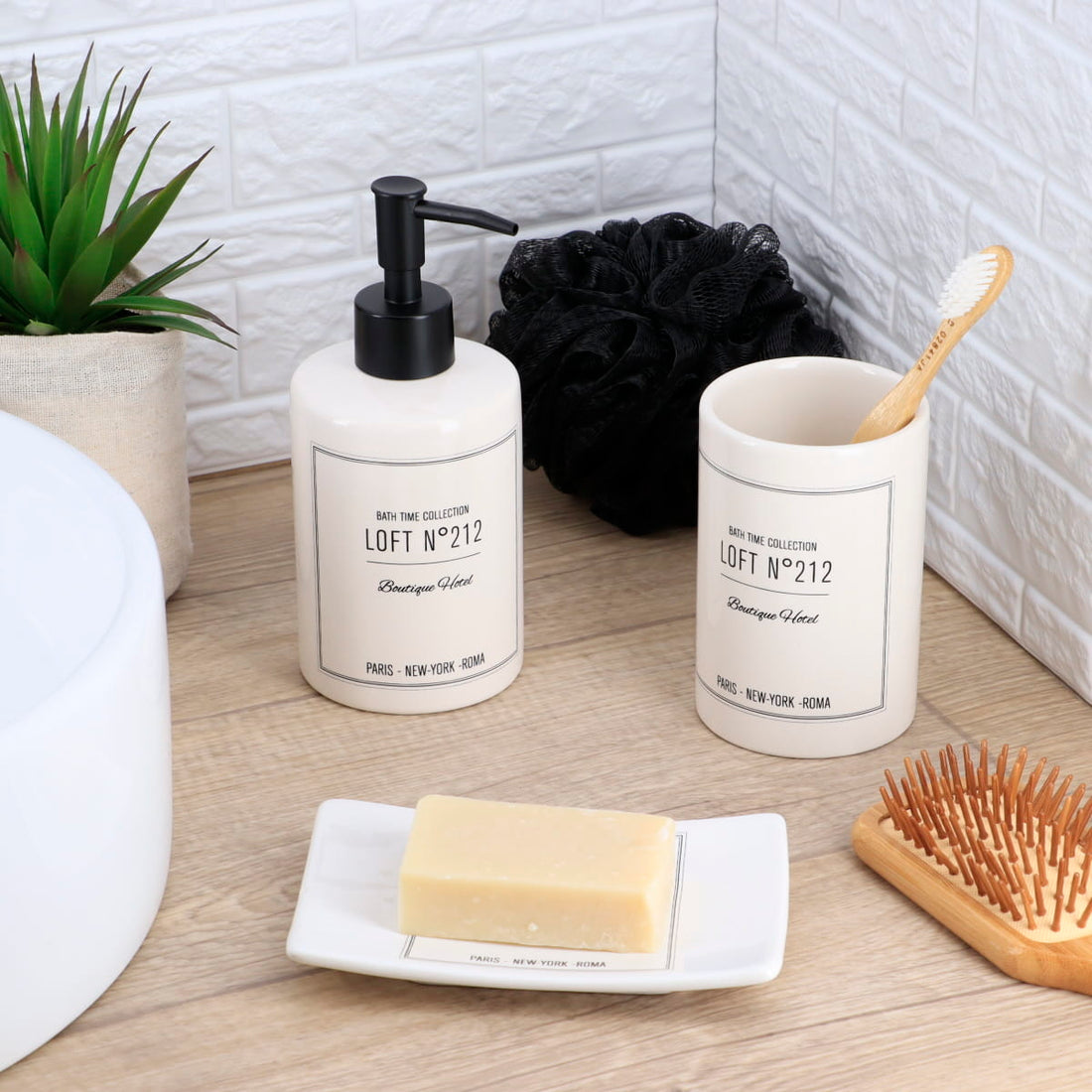 Pahar rotund din dolomită imprimată – model Neo Retro Blanc