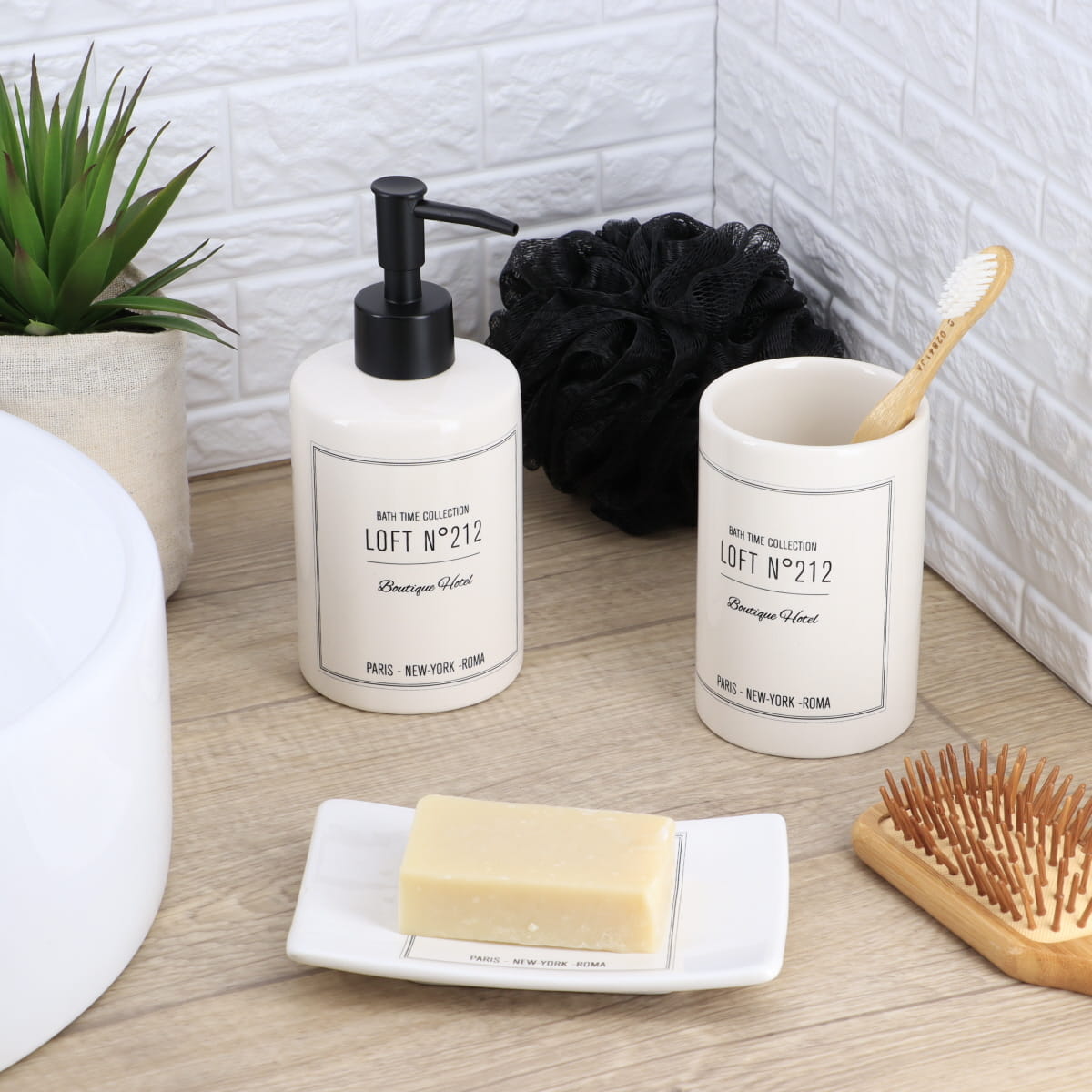 Pahar rotund din dolomită imprimată – model Neo Retro Blanc