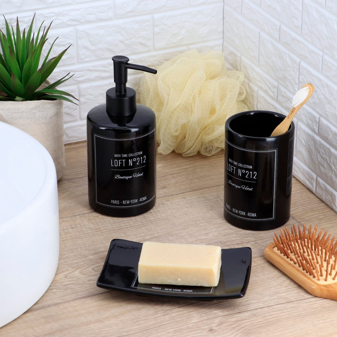 Pahar rotund din dolomită imprimată – model Neo Retro Noir