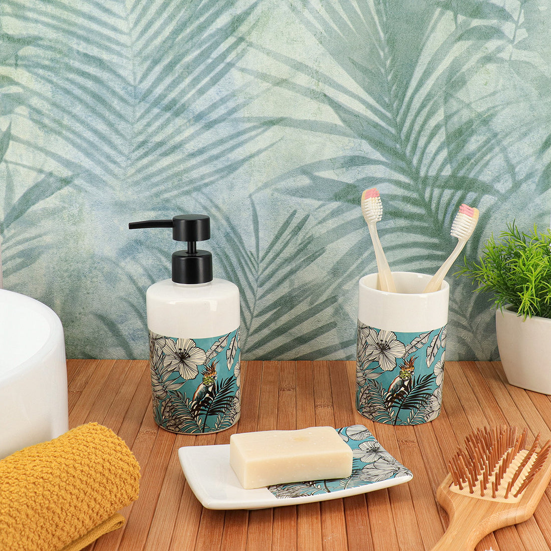 Pahar rotund din dolomită imprimată – model Jungle Fever Bleu