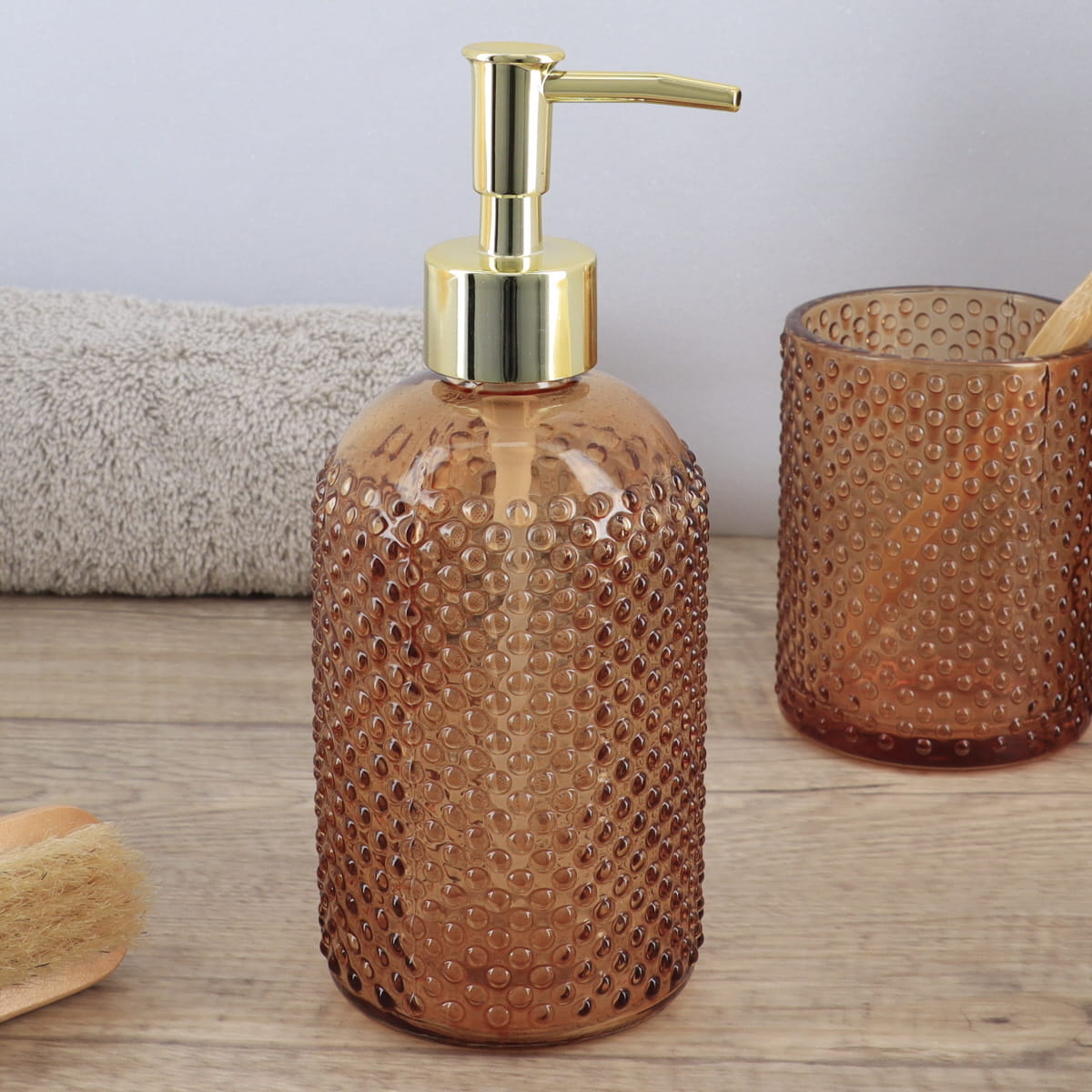 Dispenser rotund din sticlă – efect fumuriu – 410 ml