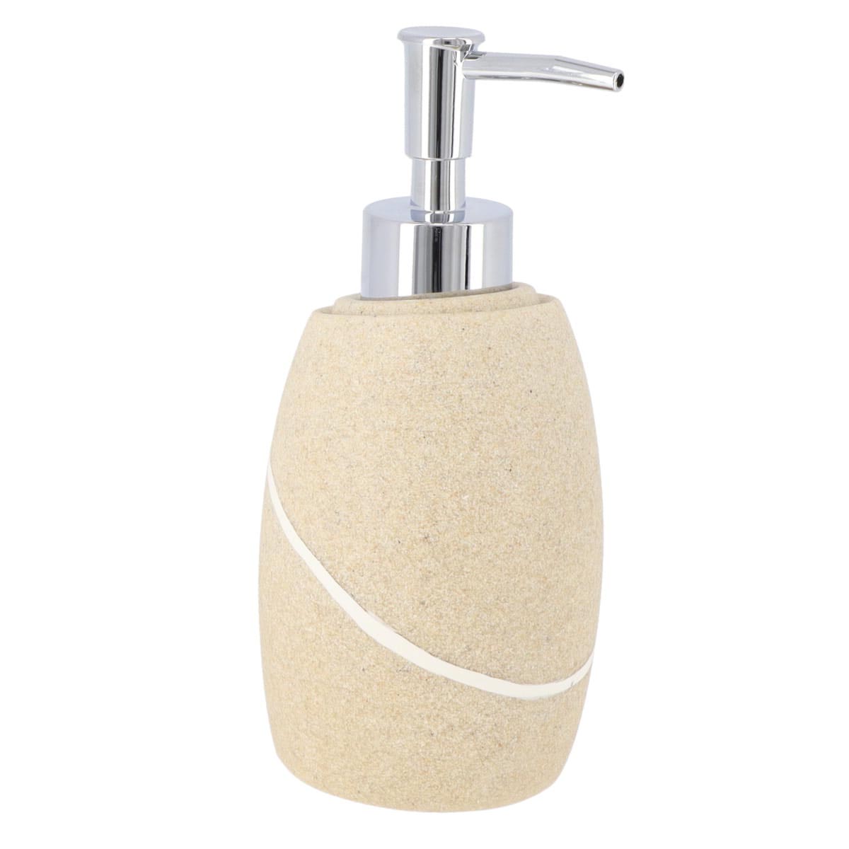 Dispenser de săpun rotund din polirășină cu efect de piatră 240 ml – natural