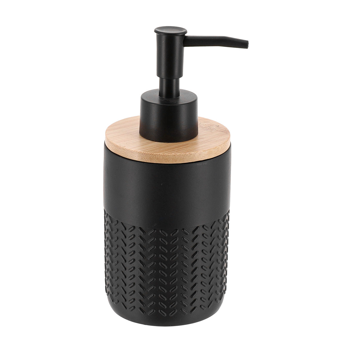 Dispenser de săpun din polirășină + bambus 260 ml – negru
