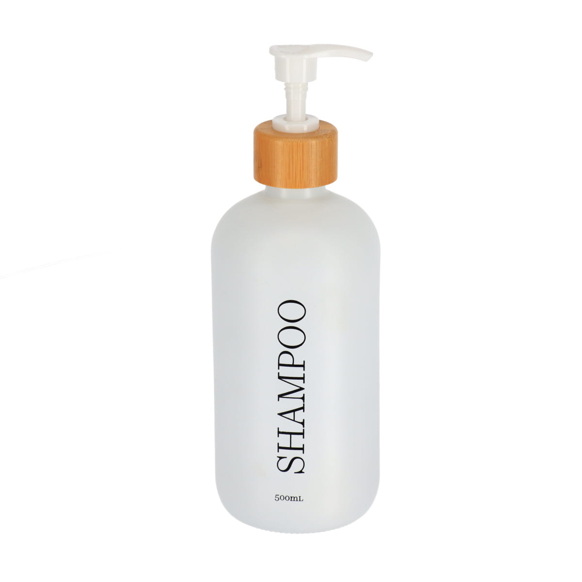 Dispenser pentru șampon din sticlă și bambus 500 ml – Alb mat