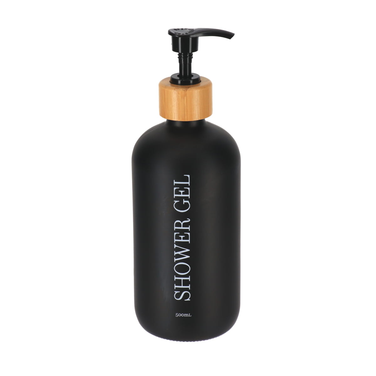Dispenser pentru gel de duș din sticlă și bambus 500 ml – Negru mat