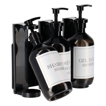 Set 3 dispensere pentru gel de duș 500 ml cu suport de perete – Negru