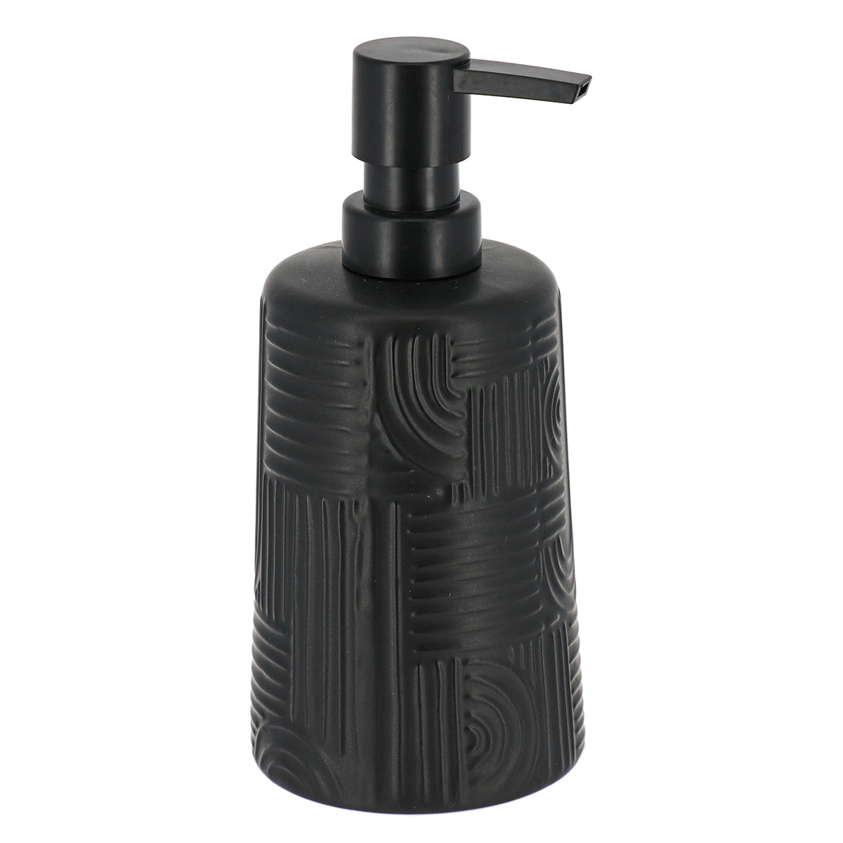 Dispenser rotund din ceramică – model relief etnic – 430 ml – negru