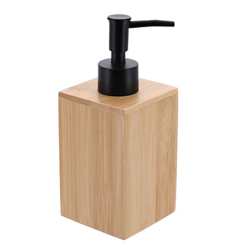 Dispenser pătrat din bambus – pompă neagră – 250 ml