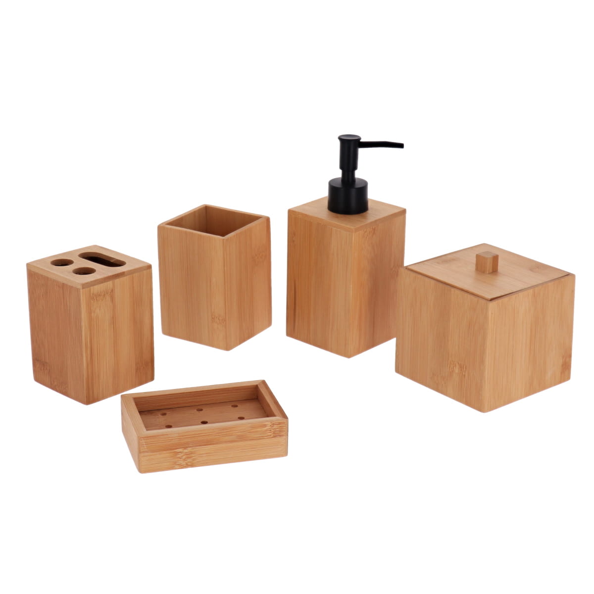 Dispenser pătrat din bambus – pompă neagră – 250 ml