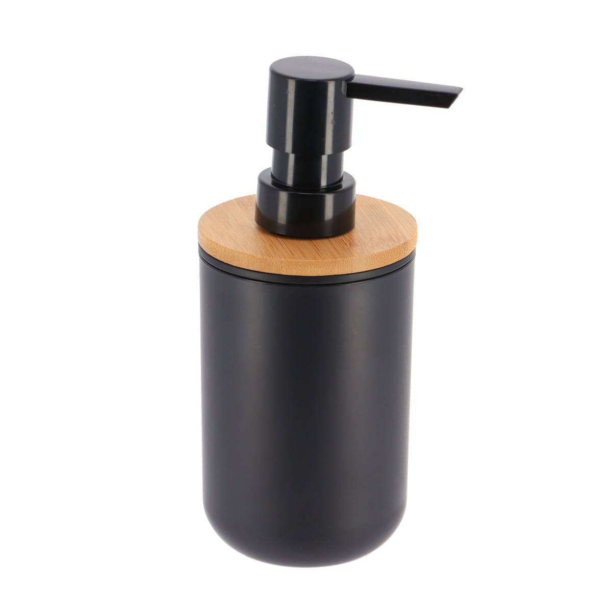 Dispenser săpun din plastic PS cu capac bambus 300 ml – negru mat / bambus