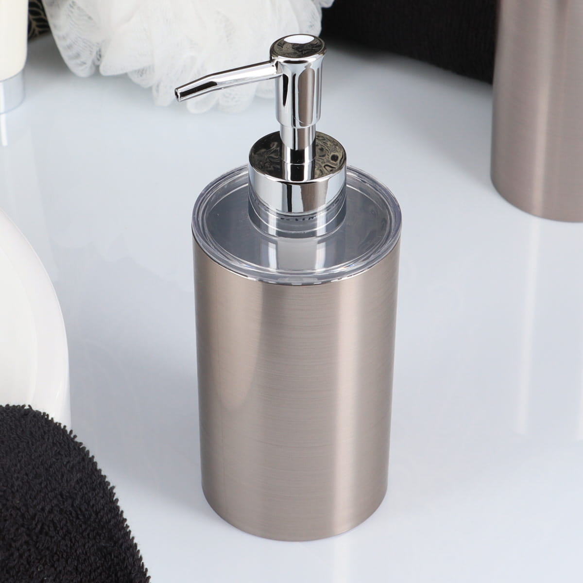 Dispenser săpun din plastic PS 330 ml – efect metalizat argintiu