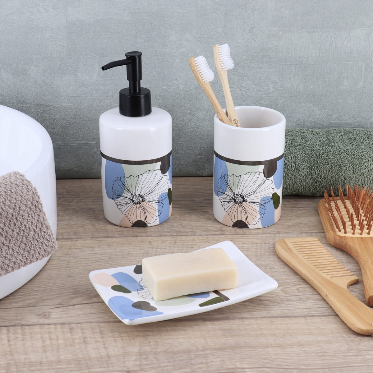 Dispenser rotund din dolomită imprimată – model Flowers