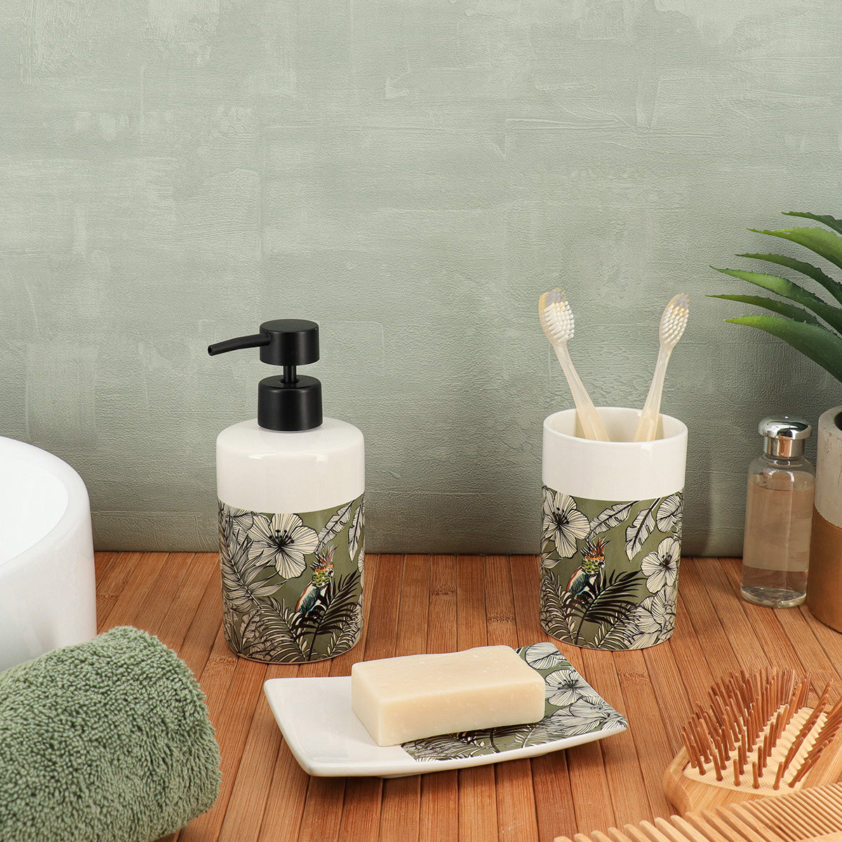 Dispenser rotund din dolomită imprimată – model Jungle Fever Kaki