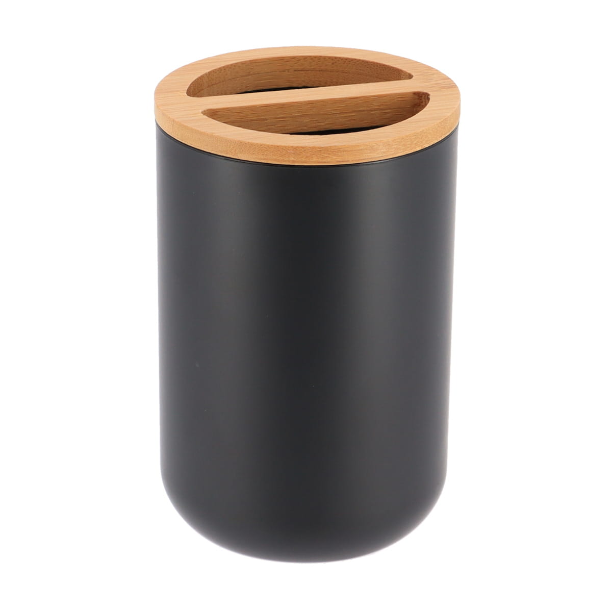 Suport periuțe din plastic PS cu capac bambus – negru mat / bambus
