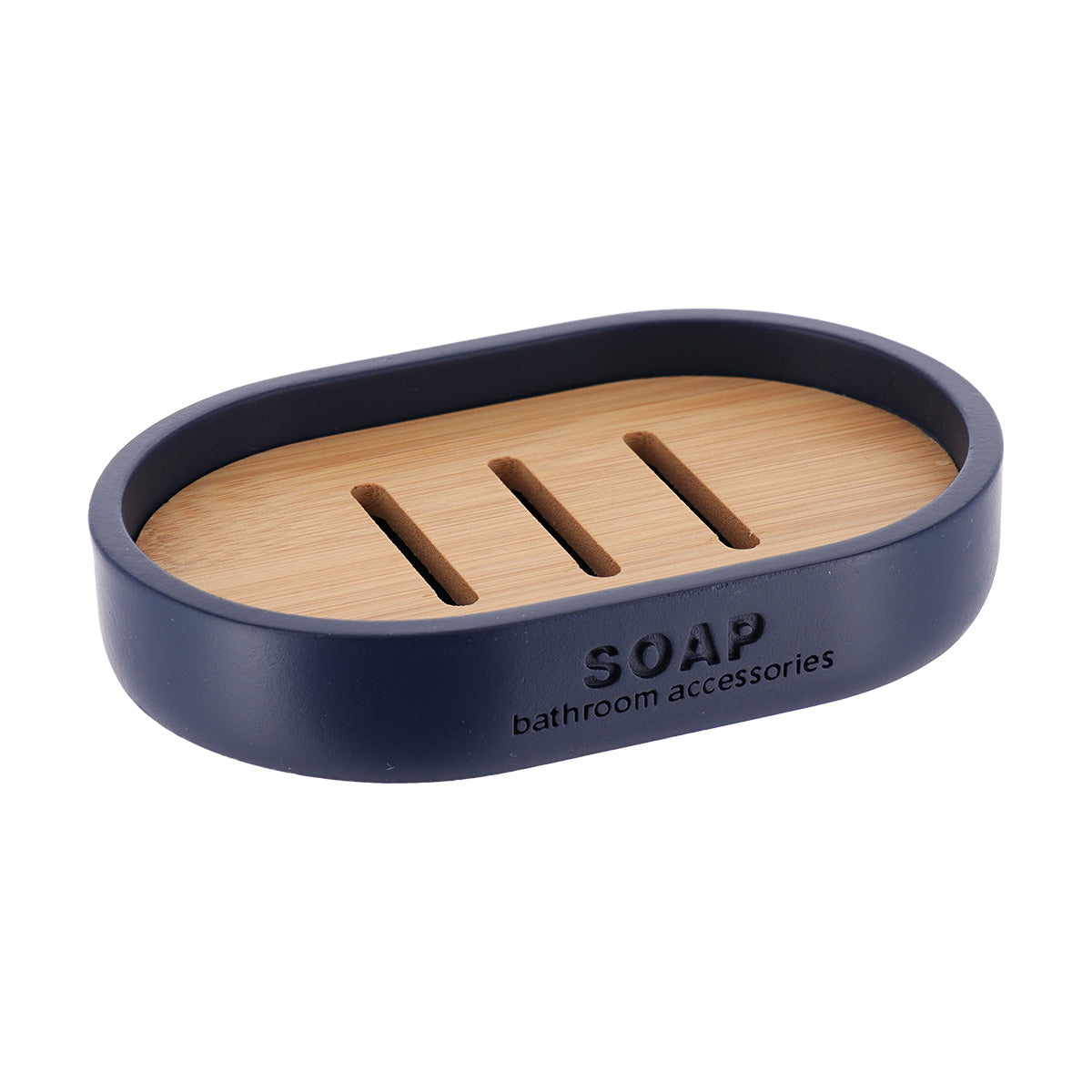 Săpunieră ovală Timeless din polirășină și bambus – Bleumarin