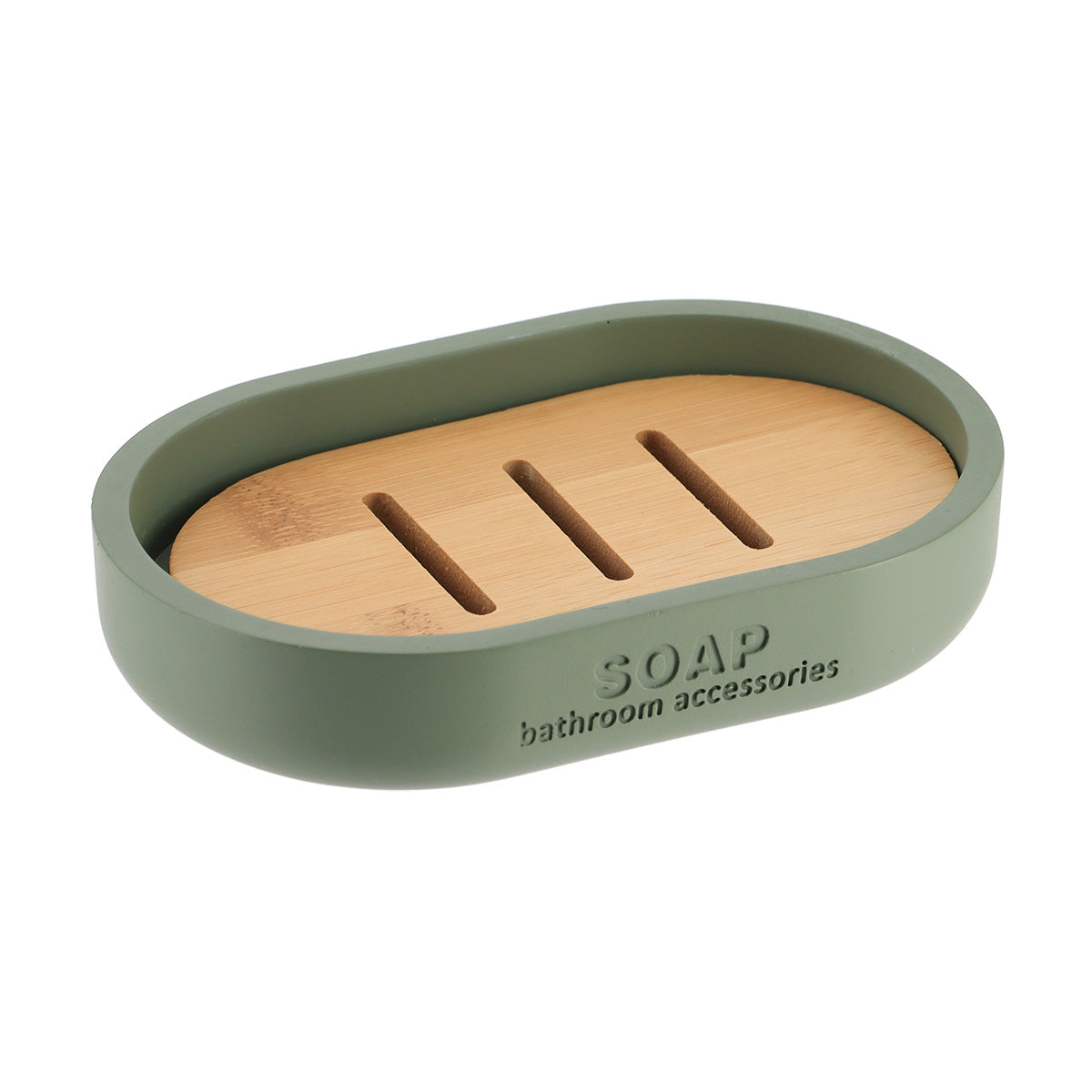 Săpunieră ovală Timeless din polirășină și bambus – Kaki