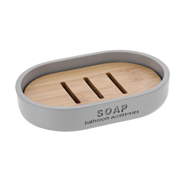 Săpunieră ovală Timeless din polirășină și bambus – Gri deschis